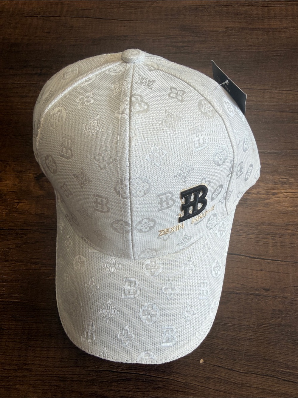 Monogram White Baseball Cap with Black 'BB' Patch - Picture 8 of 8